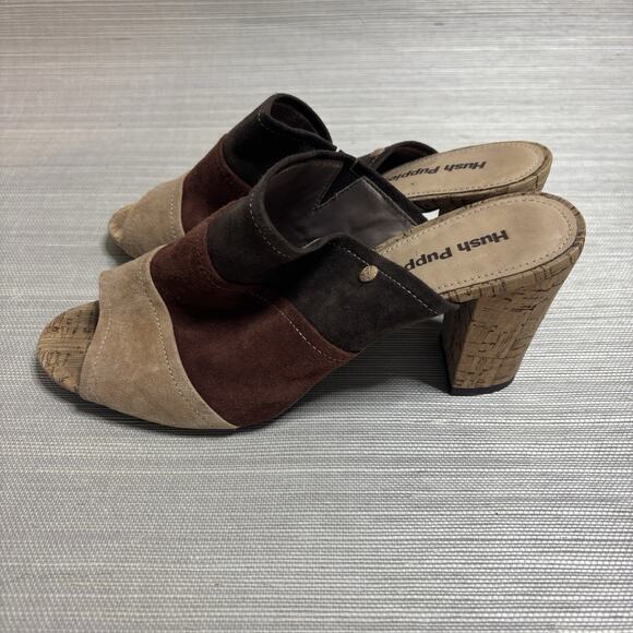 Hush Puppies Womens Multi Brown Suede Mule Shoe Sandal Heels Retro Casual SZ 10 - Picture 2 of 7